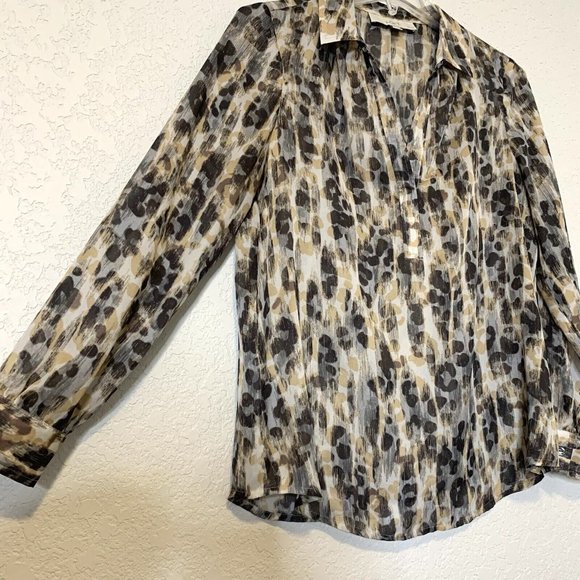 Ann Taylor Loft Med Petite Long Sleeve, Sheer Blouse - Picture 3 of 8
